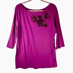 Ann Taylor Loft Shirt Top Size‎ XL Blouse Tee Magenta Berry Purple 3/4 Sleeve